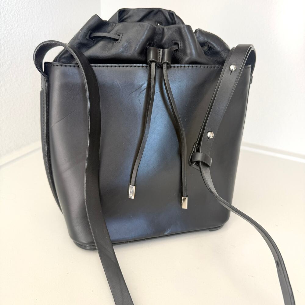 3.1 PHILLIP LIM Black Leather Drawstring Bucket Shoulder Bag Minimalist Modern